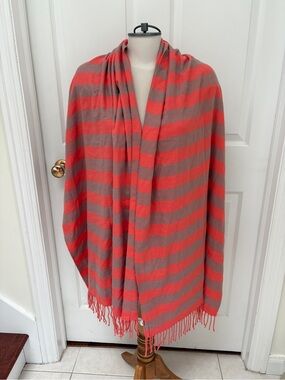 GAP Coral and Taupe Striped Fringe Wrap Scarf